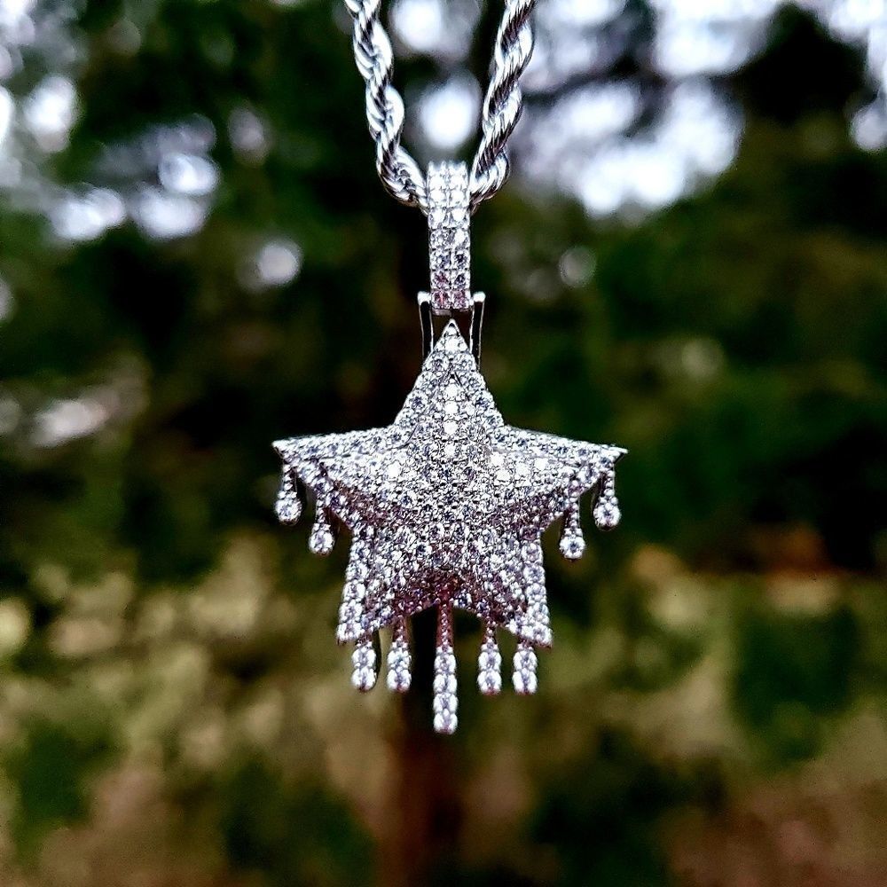 Silver Iced Out Drip Star Necklace - Picture 3 of 4